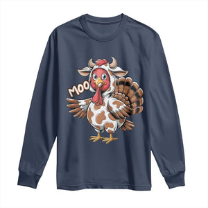 Funny Thanksgiving Long Sleeve Shirt Turkey Moo Cow Lovers TS10 Navy Print Your Wear