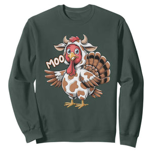 Funny Thanksgiving Sweatshirt Turkey Moo Cow Lovers TS10 Dark Forest Green Print Your Wear