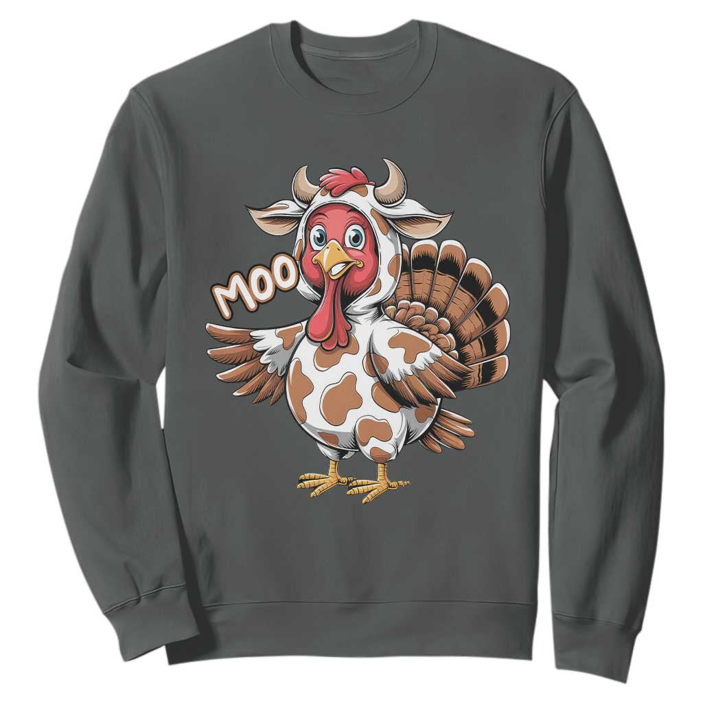 Funny Thanksgiving Sweatshirt Turkey Moo Cow Lovers TS10 Dark Heather Print Your Wear