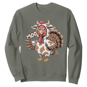 Funny Thanksgiving Sweatshirt Turkey Moo Cow Lovers TS10 Military Green Print Your Wear