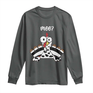 Funny Thanksgiving Long Sleeve Shirt Turkey Moo Cow Farmer Gift TS10 Dark Heather Print Your Wear