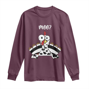 Funny Thanksgiving Long Sleeve Shirt Turkey Moo Cow Farmer Gift TS10 Maroon Print Your Wear