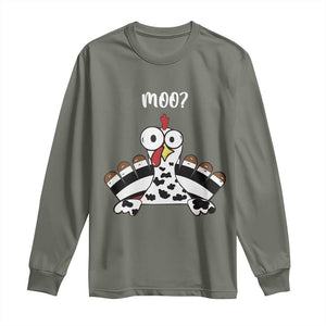 Funny Thanksgiving Long Sleeve Shirt Turkey Moo Cow Farmer Gift TS10 Military Green Print Your Wear