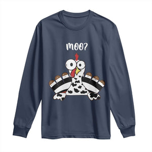 Funny Thanksgiving Long Sleeve Shirt Turkey Moo Cow Farmer Gift TS10 Navy Print Your Wear