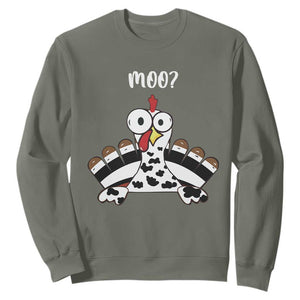 Funny Thanksgiving Sweatshirt Turkey Moo Cow Farmer Gift TS10 Military Green Print Your Wear