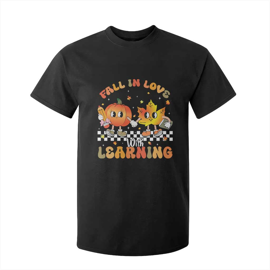 Autumn Teacher T Shirt For Kid Retro Fall In Love With Learning Thanksgiving Pumpkin TS10 Black Print Your Wear