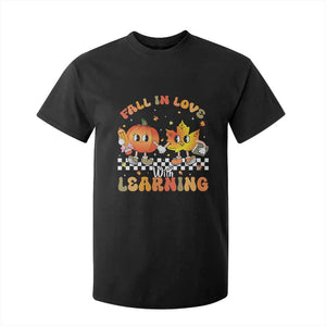 Autumn Teacher T Shirt For Kid Retro Fall In Love With Learning Thanksgiving Pumpkin TS10 Black Print Your Wear