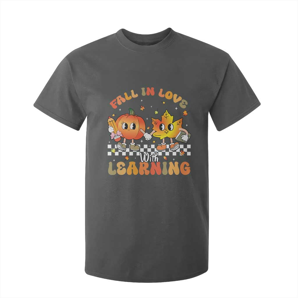 Autumn Teacher T Shirt For Kid Retro Fall In Love With Learning Thanksgiving Pumpkin TS10 Dark Heather Print Your Wear