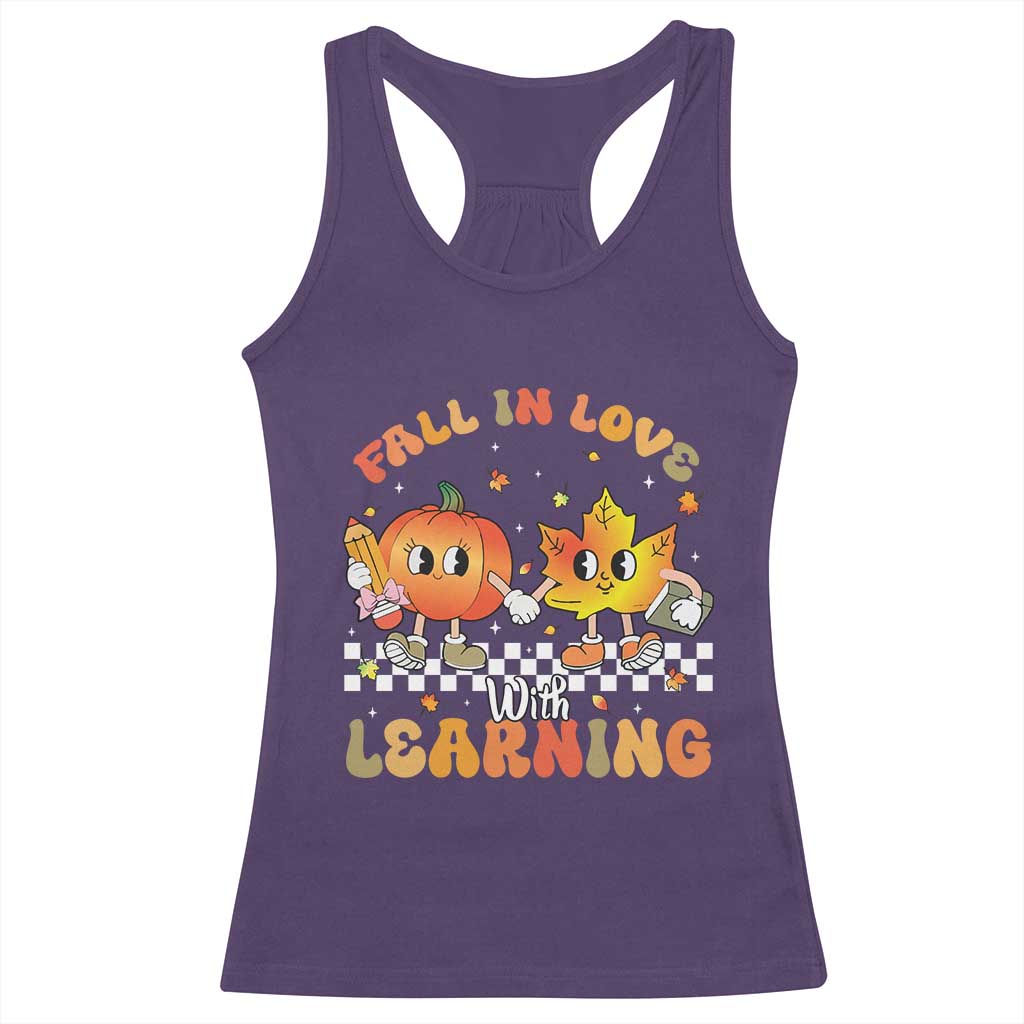 Autumn Teacher Racerback Tank Top Retro Fall In Love With Learning Thanksgiving Pumpkin TS10 Purple Print Your Wear