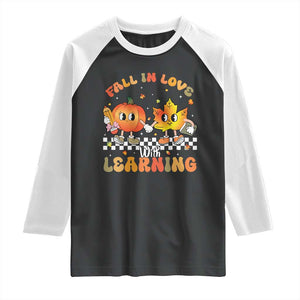 Autumn Teacher Raglan Shirt Retro Fall In Love With Learning Thanksgiving Pumpkin TS10 Black White Print Your Wear