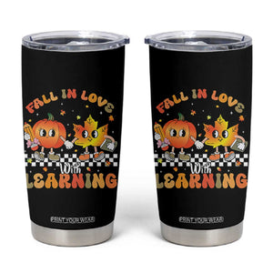 Autumn Teacher Tumbler Cup Retro Fall In Love With Learning Thanksgiving Pumpkin TS10 Black Print Your Wear