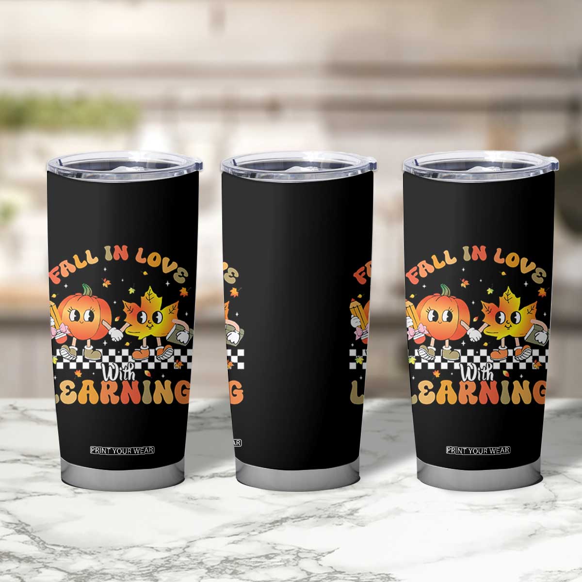 Autumn Teacher Tumbler Cup Retro Fall In Love With Learning Thanksgiving Pumpkin TS10 Print Your Wear