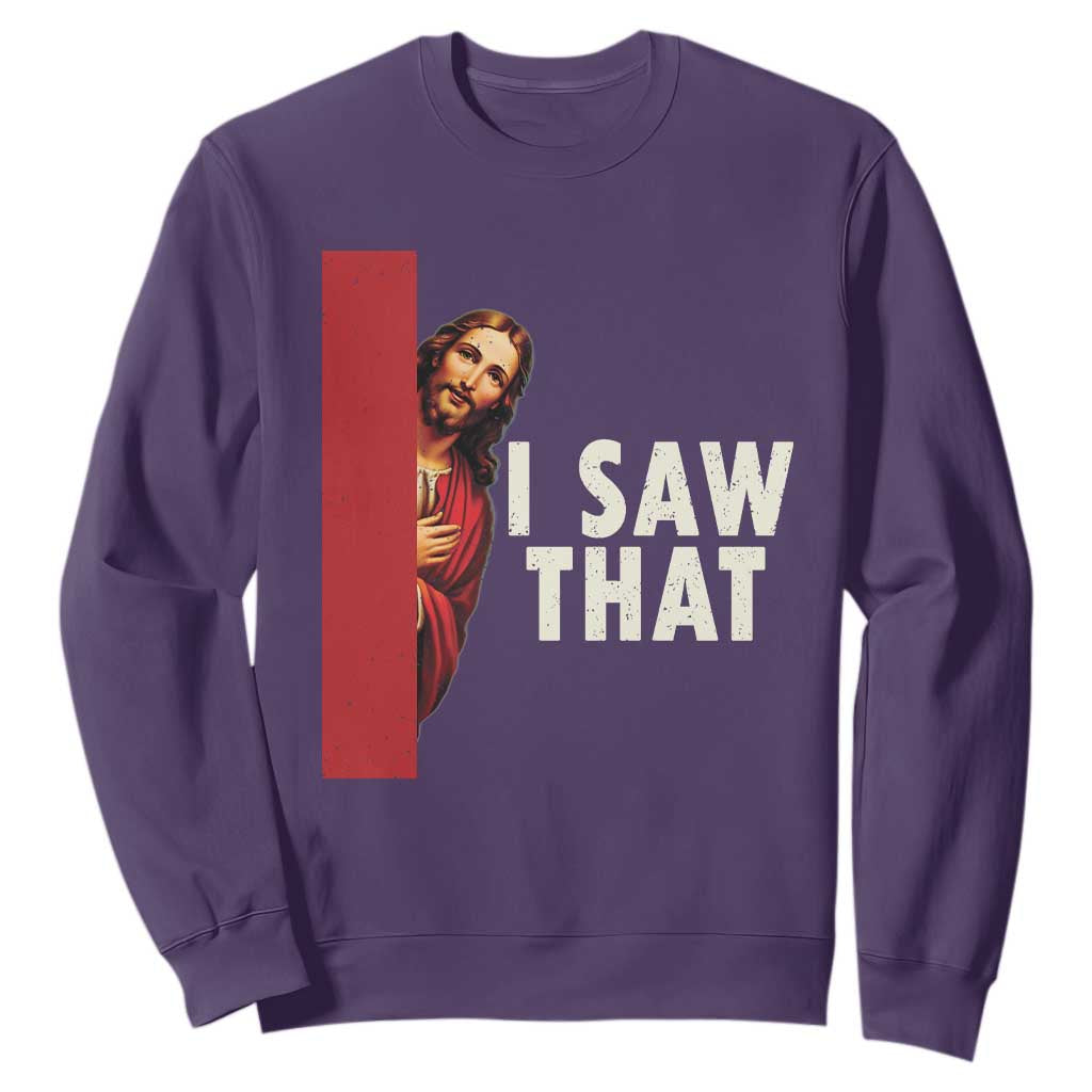 Funny Jesus I Saw That Sweatshirt Retro Christian Meme TS10 Purple Print Your Wear