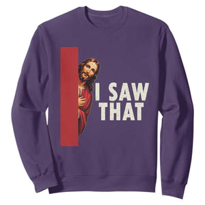 Funny Jesus I Saw That Sweatshirt Retro Christian Meme TS10 Purple Print Your Wear