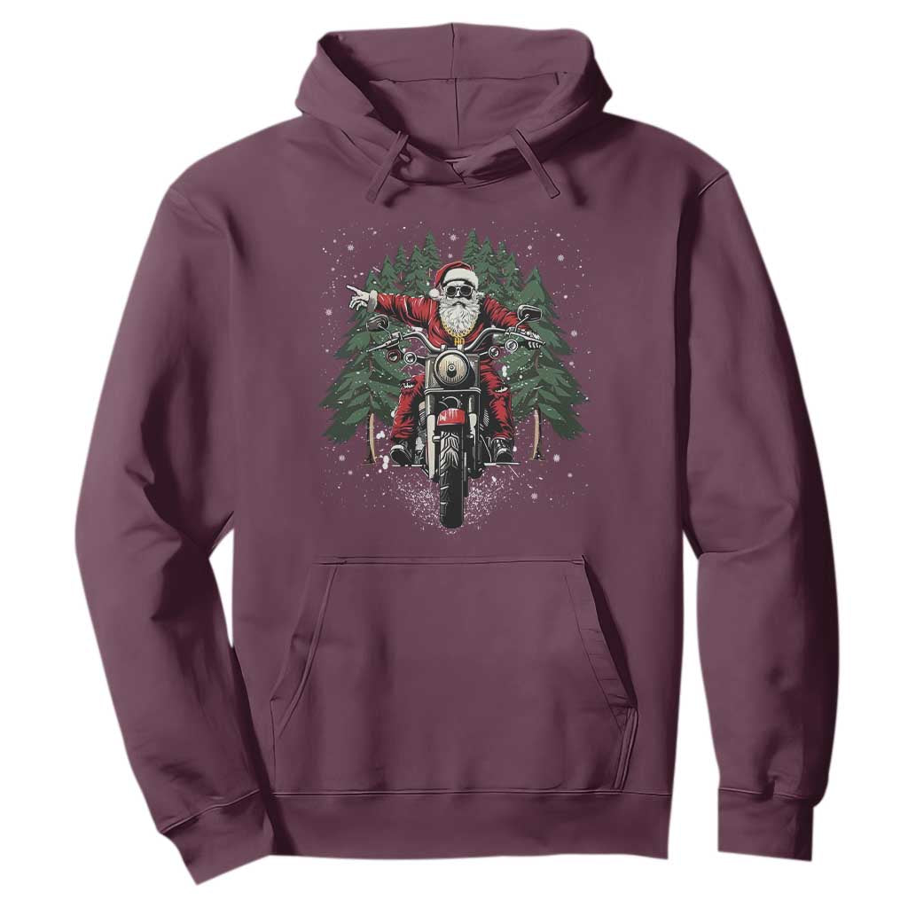 Christmas Motorcycle Hoodie Santa Biker Riding Motorcycle TS10 Maroon Print Your Wear
