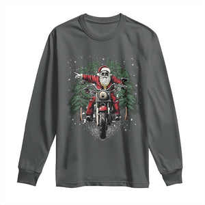 Christmas Motorcycle Long Sleeve Shirt Santa Biker Riding Motorcycle TS10 Dark Heather Print Your Wear