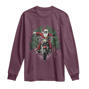 Christmas Motorcycle Long Sleeve Shirt Santa Biker Riding Motorcycle TS10 Maroon Print Your Wear