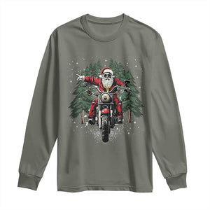 Christmas Motorcycle Long Sleeve Shirt Santa Biker Riding Motorcycle TS10 Military Green Print Your Wear