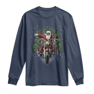 Christmas Motorcycle Long Sleeve Shirt Santa Biker Riding Motorcycle TS10 Navy Print Your Wear