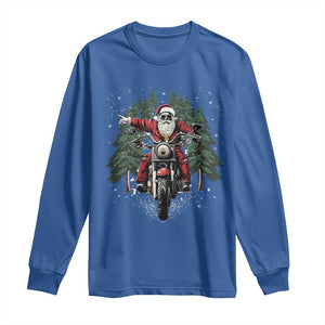 Christmas Motorcycle Long Sleeve Shirt Santa Biker Riding Motorcycle TS10 Royal Blue Print Your Wear