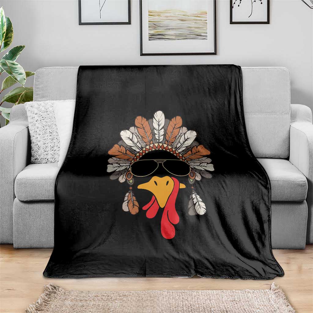 Funny Turkey Face Throw Blanket Family Matching Native Hat Cute Fall Thanksgiving TS10 Print Your Wear