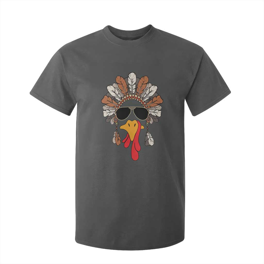 Funny Turkey Face T Shirt For Kid Family Matching Native Hat Cute Fall Thanksgiving TS10 Dark Heather Print Your Wear