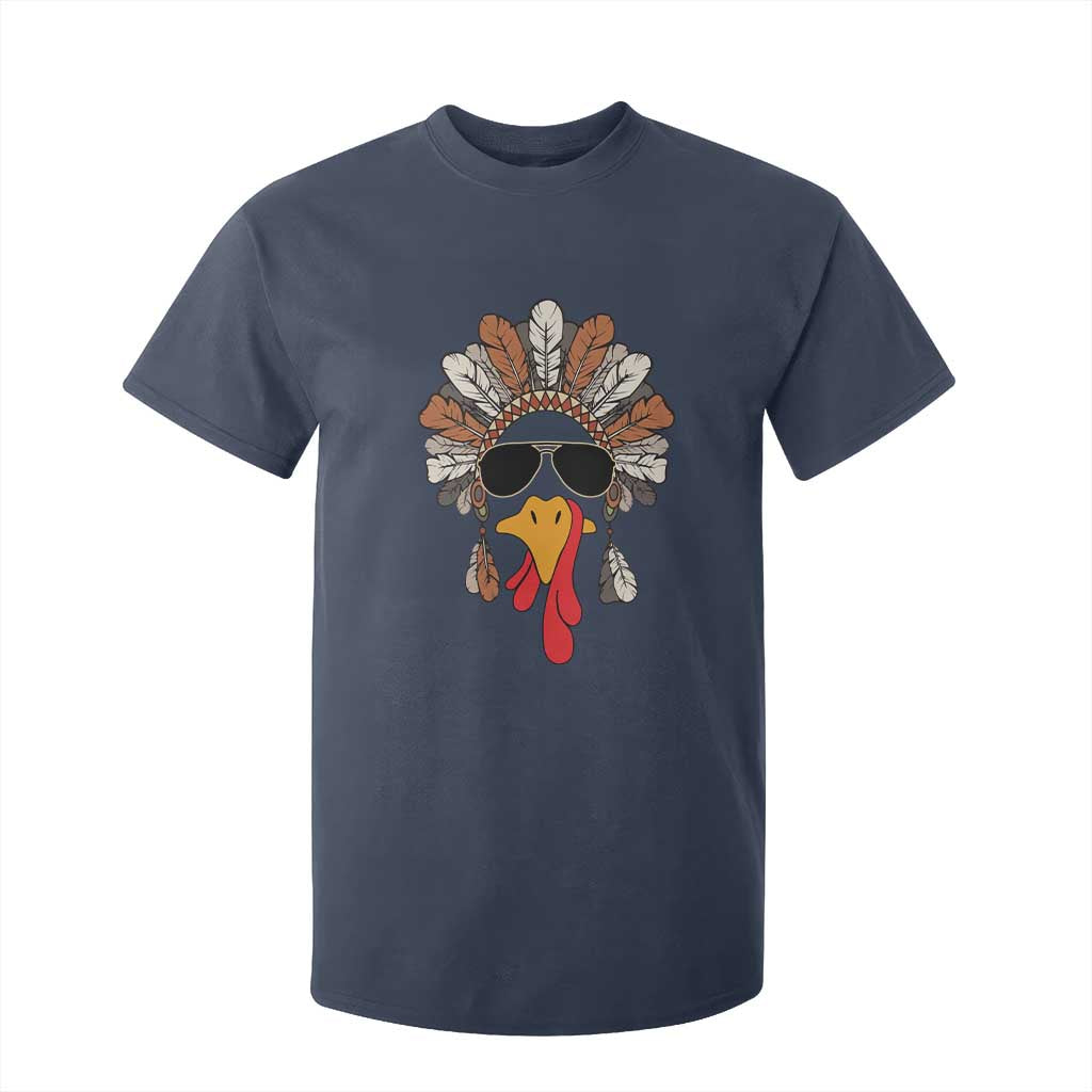 Funny Turkey Face T Shirt For Kid Family Matching Native Hat Cute Fall Thanksgiving TS10 Navy Print Your Wear