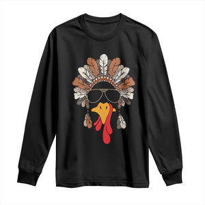 Funny Turkey Face Long Sleeve Shirt Family Matching Native Hat Cute Fall Thanksgiving TS10 Black Print Your Wear