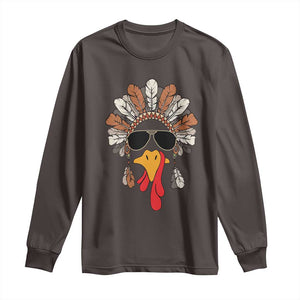 Funny Turkey Face Long Sleeve Shirt Family Matching Native Hat Cute Fall Thanksgiving TS10 Dark Chocolate Print Your Wear