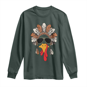 Funny Turkey Face Long Sleeve Shirt Family Matching Native Hat Cute Fall Thanksgiving TS10 Dark Forest Green Print Your Wear