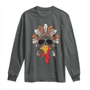 Funny Turkey Face Long Sleeve Shirt Family Matching Native Hat Cute Fall Thanksgiving TS10 Dark Heather Print Your Wear