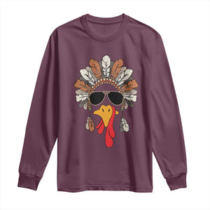 Funny Turkey Face Long Sleeve Shirt Family Matching Native Hat Cute Fall Thanksgiving TS10 Maroon Print Your Wear