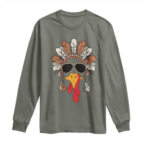 Funny Turkey Face Long Sleeve Shirt Family Matching Native Hat Cute Fall Thanksgiving TS10 Military Green Print Your Wear