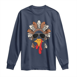 Funny Turkey Face Long Sleeve Shirt Family Matching Native Hat Cute Fall Thanksgiving TS10 Navy Print Your Wear