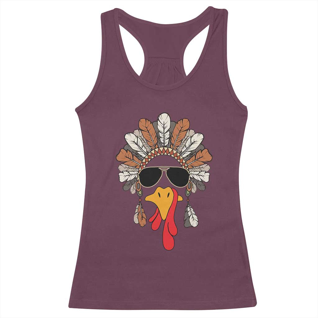 Funny Turkey Face Racerback Tank Top Family Matching Native Hat Cute Fall Thanksgiving TS10 Maroon Print Your Wear