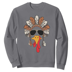 Funny Turkey Face Sweatshirt Family Matching Native Hat Cute Fall Thanksgiving TS10 Charcoal Print Your Wear