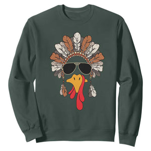 Funny Turkey Face Sweatshirt Family Matching Native Hat Cute Fall Thanksgiving TS10 Dark Forest Green Print Your Wear