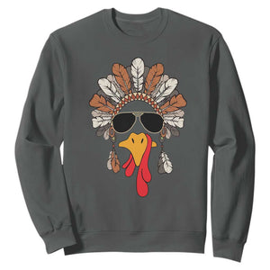 Funny Turkey Face Sweatshirt Family Matching Native Hat Cute Fall Thanksgiving TS10 Dark Heather Print Your Wear