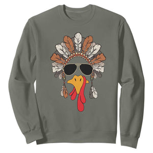 Funny Turkey Face Sweatshirt Family Matching Native Hat Cute Fall Thanksgiving TS10 Military Green Print Your Wear