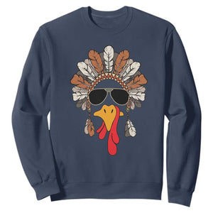 Funny Turkey Face Sweatshirt Family Matching Native Hat Cute Fall Thanksgiving TS10 Navy Print Your Wear