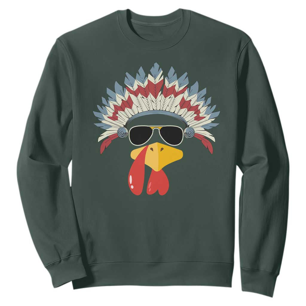 Funny Turkey Face Sweatshirt Thanksgiving Family Group Native American Costumes TS10 Dark Forest Green Print Your Wear