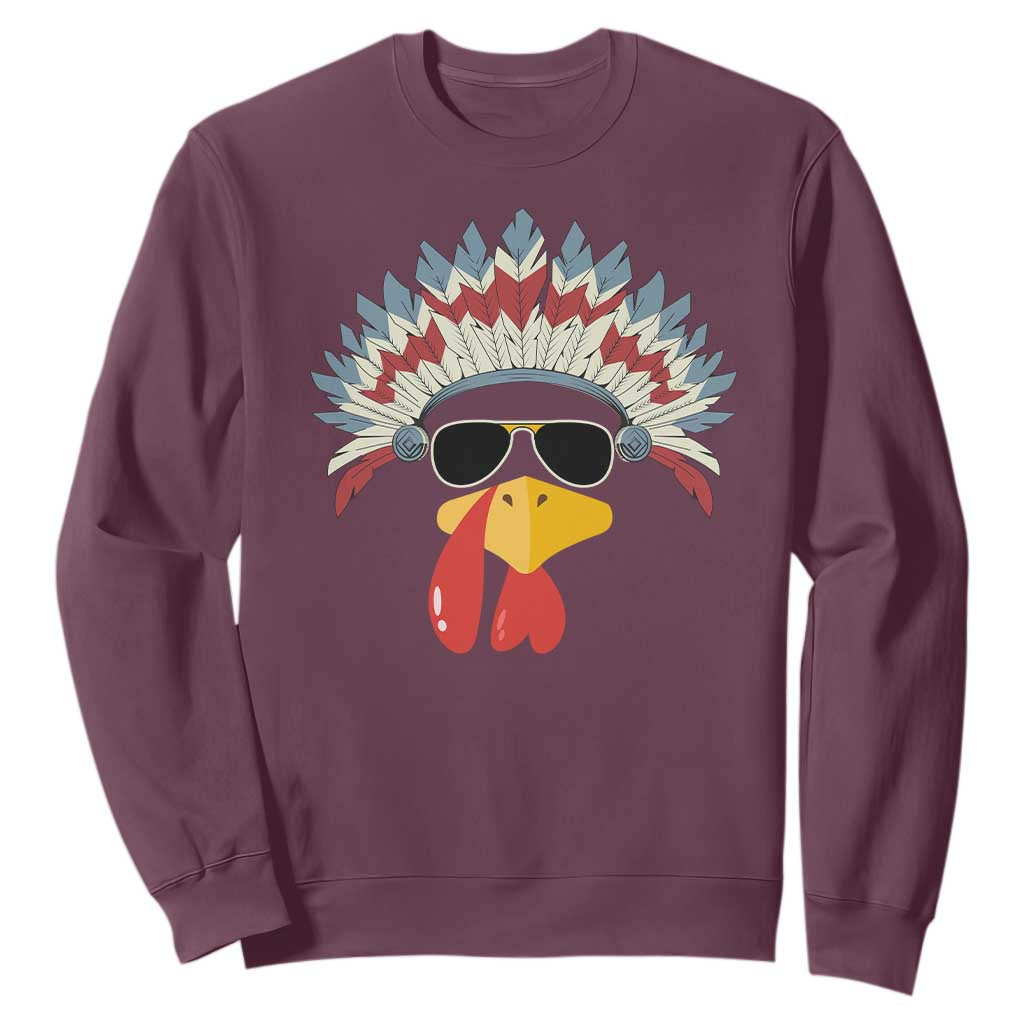 Funny Turkey Face Sweatshirt Thanksgiving Family Group Native American Costumes TS10 Maroon Print Your Wear