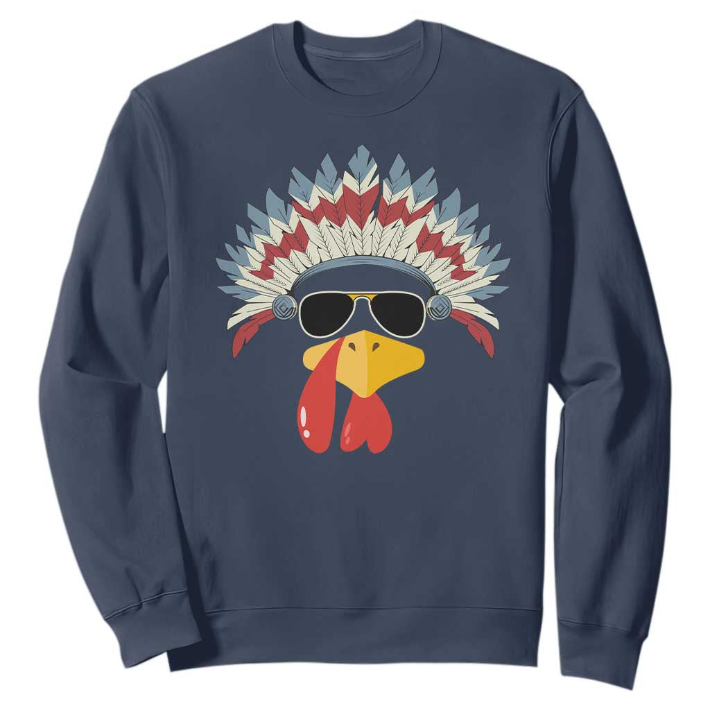 Funny Turkey Face Sweatshirt Thanksgiving Family Group Native American Costumes TS10 Navy Print Your Wear