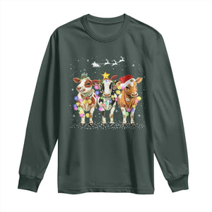 Christmas Cow Long Sleeve Shirt Cow Lover Xmas Gifts TS10 Dark Forest Green Print Your Wear