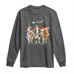 Christmas Cow Long Sleeve Shirt Cow Lover Xmas Gifts TS10 Dark Heather Print Your Wear