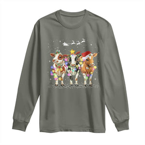 Christmas Cow Long Sleeve Shirt Cow Lover Xmas Gifts TS10 Military Green Print Your Wear