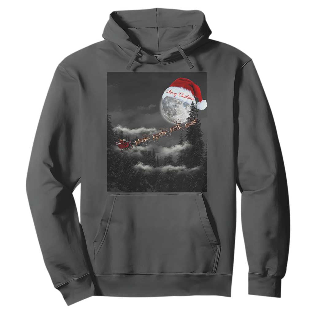 Merry Christmas Hoodie Santa To The Moon TS10 Dark Heather Print Your Wear