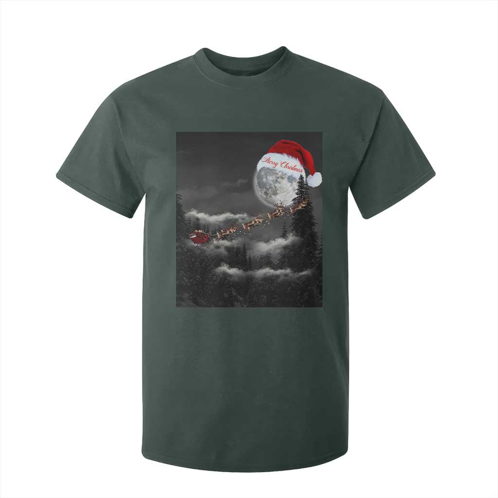 Merry Christmas T Shirt For Kid Santa To The Moon TS10 Dark Forest Green Print Your Wear