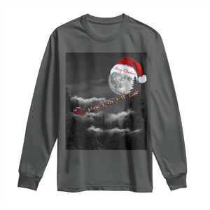 Merry Christmas Long Sleeve Shirt Santa To The Moon TS10 Dark Heather Print Your Wear