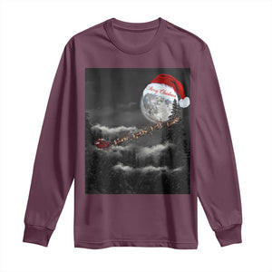 Merry Christmas Long Sleeve Shirt Santa To The Moon TS10 Maroon Print Your Wear